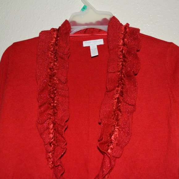 CHARTER CLUB RUFFLE FRONT OPEN CARDIGAN #Size P/P - Picture 2 of 3